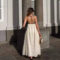 Vestido maxi feminino com sling oco, sem mangas, sem costas, vestidos soltos, streetwear casual, moda feminina, cor contrastante, sexy, 2024 - comprar online