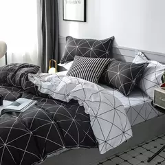 Conjunto de cama reversível Consolador, Preto e Branco Quilt Geométrica Capa com 2 Pillow Shams, Rainha e Rei Capa de Edredão, 3 PCs - Wolf Magazine