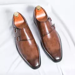 Sapatos masculinos de couro monge, vestido retrô clássico, fivela de dedo apontado, macio e confortável, escritório e casamento - comprar online