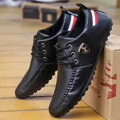 Sapato de couro masculino, branco e preto, sapatilhas ervilhas para homens, sapatilhas masculinas, marca britânica, outono