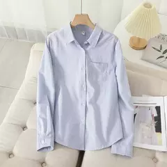 Camisa Oxford feminina casual de algodão, blusa e tops para senhora, camisas listradas brancas e azuis, roupa de boa qualidade, nova, outono 2022 - Wolf Magazine
