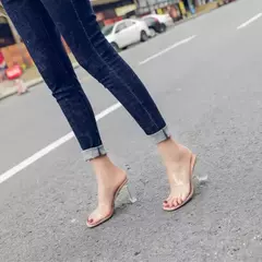Geléia de PVC Bombas Sandálias para Mulheres, Toe Aberto, Salto Alto, Transparente, Chinelos Perspex, Sapatos Claros, Verão na internet