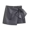 TRAF-Saias de Shorts Texturizados Femininos com Zíper Lateral Arco Amarrado, Cintura Alta, Vintage, Moda Feminina