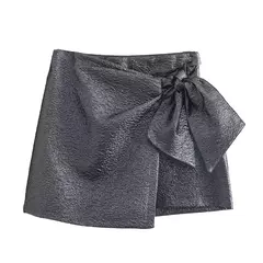 TRAF-Saias de Shorts Texturizados Femininos com Zíper Lateral Arco Amarrado, Cintura Alta, Vintage, Moda Feminina - loja online
