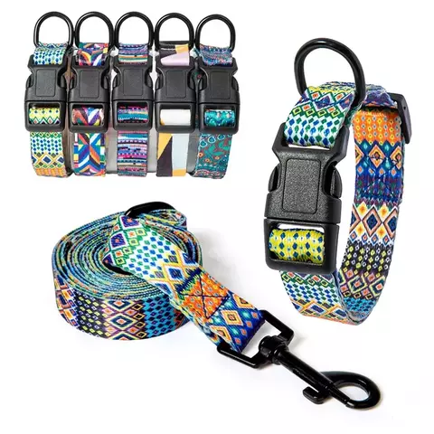 Coleira e coleira para animais de estimação, conjunto para pequenos, médios e grandes, coleira para caminhada, estilo boêmio, filhote de cachorro, gato, suprimentos para animais de estimação, bulog, chihuahua