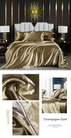 Cama de seda sólida com capa de edredão, lençol, folha plana, fronha, lençol de luxo, rei, rainha, duplo, Twin Size na internet