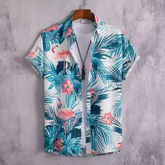 Camisa havaiana estampada geométrica masculina, blusa de praia de peito único, tops de manga curta, roupa de feriado masculina, moda flor, 2023 - Wolf Magazine