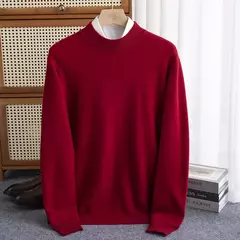 Pulôver de malha de lã de gola meia alta masculino, suéter quente de cor sólida, blusa casual de negócios 100% lã, outono inverno - loja online