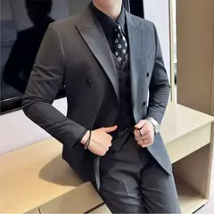Fato de trespassado estilo britânico masculino, negócio formal, slim fit, smoking casual, festa de casamento, conjunto de 3 peças - comprar online