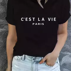 T-shirt de manga curta para mulher, t-shirt casual com gola redonda, estampado paris, roupa de primavera e verão - Wolf Magazine