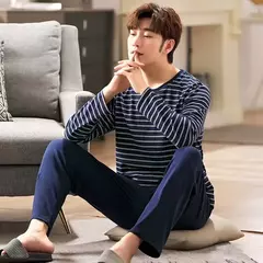 Conjuntos de pijama de lazer listrados masculinos, roupa doméstica masculina de mangas compridas, adolescentes, terno fora da casa, novo, primavera e outono