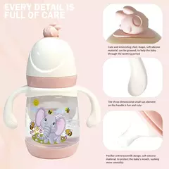 Garrafa de desenho animado para alimentação de bebês recém-nascidos, sem BPA, à prova de queda e vazamento, 240ml - Wolf Magazine