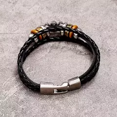 Imagem do 1pc uma peça luffy pirata pulseira japão dos desenhos animados figura de ação brinquedos punk couro preto trançado punk rock pulseiras presentes
