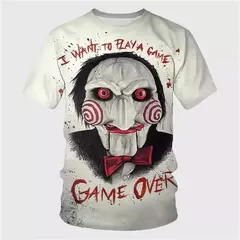 Homens e mulheres 3D Saw Horror Print Camisetas, Streetwear extragrande, camiseta de manga curta, tops com o pescoço, camisetas infantis, roupas de moda verão