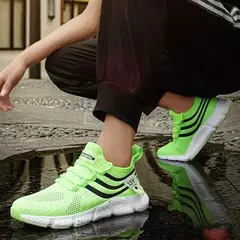 Sapatilhas esportivas de malha leve respirável masculina, tênis casual ao ar livre, tênis preto, corrida atlética, tênis para caminhada - loja online