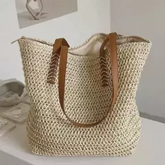Bolsa de ombro tecida para mulheres, bolsa de mão, palha, artesanal, grande capacidade, verão, praia, viagem, tote
