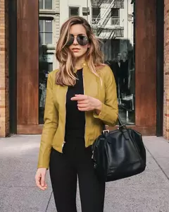Imagem do Jaqueta de couro PU feminina com zíper, casaco manga comprida, jaquetas de motociclista, slim fit, monocromática, streetwear casual, moda feminina, outono, Y2K