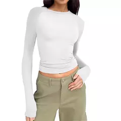 Camisa esportiva feminina slim fit com gola redonda, camisa casual de corrida, top de ginástica, europeu e americano, cor sólida, novo, 2024