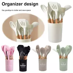Conjunto De Utensílio De Cozinha Resistente Ao Calor, Kit De Ferramentas De Cozinha, Cabo De Madeira, Panelas, Espátula, Colher, Escova, Batedor, Suprimentos, 12Pcs na internet