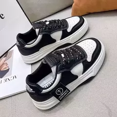 Tênis de fundo grosso feminino, tênis de tabuleiro, calçados esportivos, casual, combinando cores, cáqui, preto, branco, nova moda - loja online