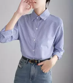 Camisa feminina manga comprida listrada azul, feminina de escritório, moda casual, solta, primavera, outono na internet