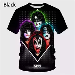 Unisex Music Kiss Graphic Rock Band T-shirt, homens, mulheres, vestuário infantil, estilo Harajuku vintage, Hip-Hop Print Tee, Top solto, Streetwear, 3D - loja online