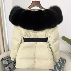 Oftbuy 2024 jaqueta de inverno feminina gola de pele de raposa natural real com capuz grosso quente 90% pato branco para baixo casaco feminino streetwear casual