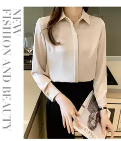Primavera e Verão das Mulheres Manga Longa Commuter Profissional Sólida Chiffon Camisa Mulheres Tops Blusa Mulheres Camisas De Mujer C348 - comprar online