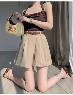 Shorts femininos casuais de cintura alta linha A saias, calças femininas soltas irregulares e chiques, moda verão, novo, 2024 na internet