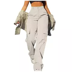 Calça feminina básica de fivela, calça de paraquedas, perna reta sólida, bolsos grandes, moletom Y2K folheado com tudo o que combina, roupa de rua chique - Wolf Magazine