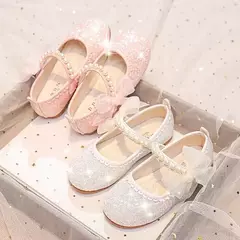 Mary Janes antiderrapante para meninas, arco lateral, pérolas, sapatos elegantes de princesa, sapatos chiques para crianças, festa, shows de casamento, moda infantil, 2024 na internet