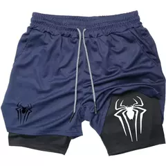Calções desportivos com estampa aranha masculina, casual, ginásio, compressã na internet
