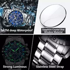 POEDAGAR-Relógio Quartz de Luxo Masculino, Impermeável, Luminoso, Aço Inoxidável, Cronógrafo, Relógio, Esportes, Homem - loja online