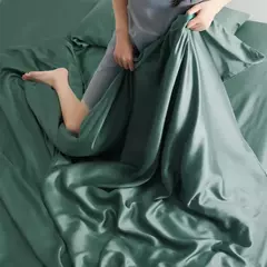 Lanlika luxo puro 100% conjunto de cama seda verão verde folha plana fronha dupla rainha rei colcha conjunto cama lençol - comprar online