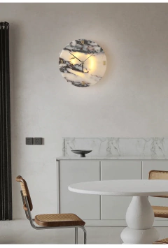 Função de relógio de luxo redondo pedra natural alabastro lâmpada de parede sala estar arandela de mármore decoração atmosfera led high-end luz led - comprar online