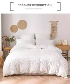 Imagem do Wostar verão branco pitada plissado capa de edredão 220x240cm luxo cama casal colcha conjunto cama rainha king size consolador capa