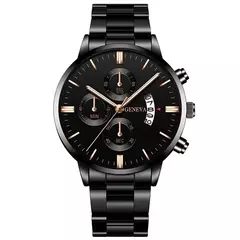 Imagem do Relógio de pulso de quartzo para homens, Relógios pretos com calendário, Relógio de negócios, Moda luxuosa