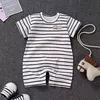 Bodysuit de manga curta recém-nascido macacão de bebê, roupas de verão, meninas infantis, macacões infantis, crianças, listras, algodão, 1 pc, 0-2 anos