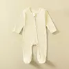 Macacão infantil de zíper de manga comprida, pijama sólido, algodão orgânico, sleepsuits waffle, macacão meninos e meninas, 100% algodão