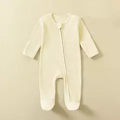 Macacão infantil de zíper de manga comprida, pijama sólido, algodão orgânico, sleepsuits waffle, macacão meninos e meninas, 100% algodão