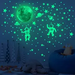 Adesivo de parede luminoso astronauta para decoração de casa, papel de parede estrela e lua, brilho no escuro, decalques autoadesivos, quarto e quarto infantil - comprar online