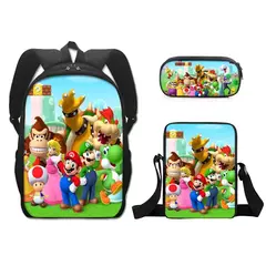 Imagem do Super Mario Brothers Mario Escola Primária e Secundária Mochila Escolar, 3D Cartoon Mochila, Meninos e Meninas, Novo Filme, Conjunto de 3Pc