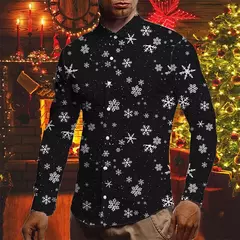 Camisas para homens outono natal férias lapela blusa masculina férias moda roupas masculinas diariamente rua camisas de manga longa botões na internet