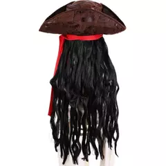 Imagem do Adulto masculino caribe pirata chapéu peruca halloween palco desempenho pirata capitão traje peruca acessórios de festa jack sparrow peruca