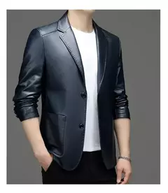 Outono novo casaco de couro masculino terno lapela negócios casual jaqueta de couro masculino - comprar online