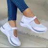 Sapato feminino de sola grossa simples, tênis de malha de cabeça redonda, sapato casual em grade, tamanho grande 36-43