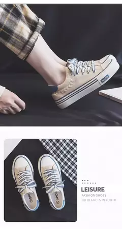 Chunky Platform Canvas Shoes para mulheres, treinadores ao ar livre, tênis casuais para meninas, aumento de altura, treinamento - comprar online