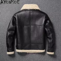 AYUNSUE-Jaqueta bomber de couro genuíno masculina, casacos pretos, roupas grandes, pele de carneiro natural, inverno
