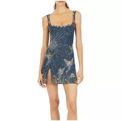 Vestido feminino Sexy Spaghetti Strap, sem encosto, sem mangas, vestidos de fenda apertados, Ladies Luxury Print, Lantejoula, Y2K, Clube