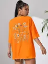 Lindos clusters de flores femininos estampa camisetas de algodão, tops casuais respiráveis macios de manga curta, roupas de rua soltas e confortáveis